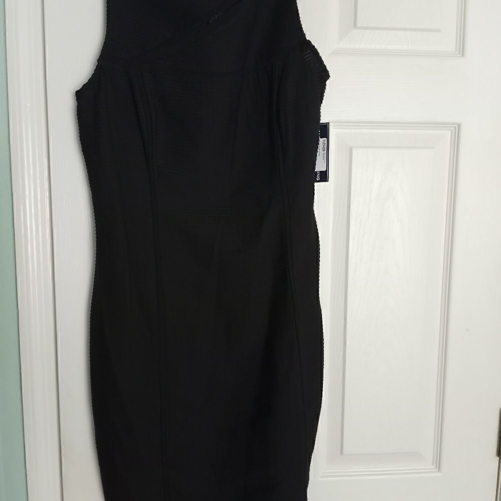 NWT American Living Dress 8 Black Cross Corded Fabric Sleeveless Zipper